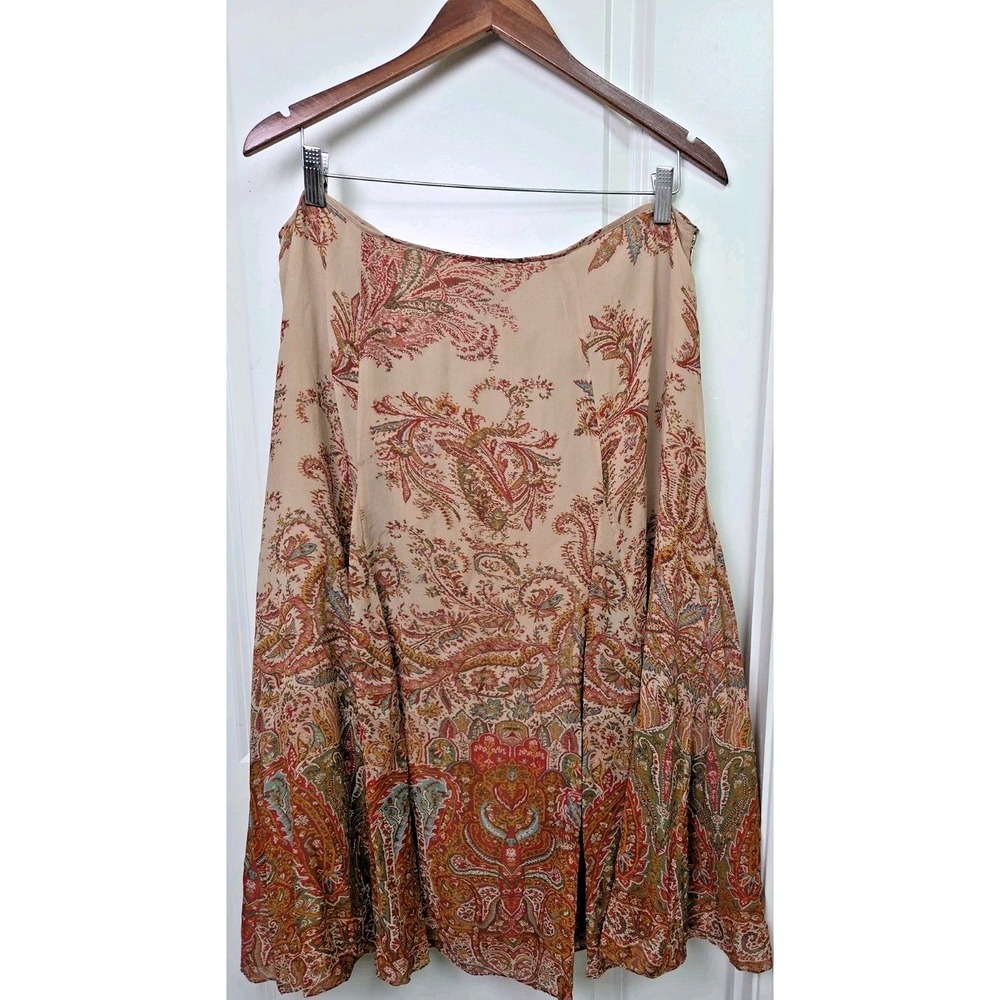 100% Silk Lauren Ralph Lauren Skirt Jacobean Heritage Full A-Line Floral Sz 16
